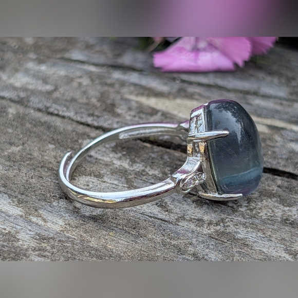 Gorgeous Rainbow Fluorite Gemstone Ring. Blue Ring Adjustable Size 8-10 - Picture 2 of 10